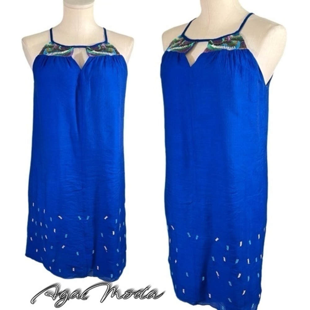Joy Joy Cobalt Halter Scrappy Mini Dress